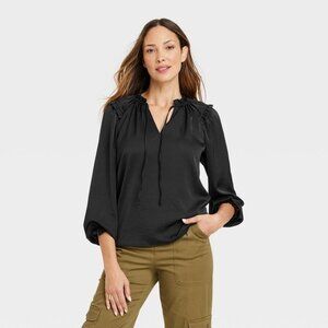 Knox Rose Black Blouse with Ruffle Details